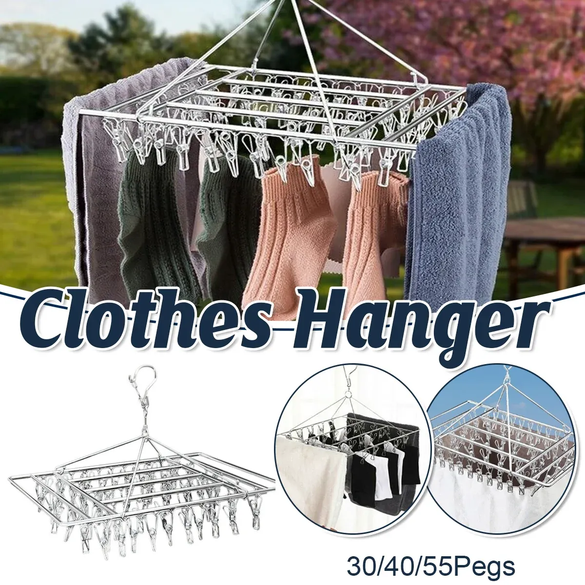 30/40/55 Pegs Stainless Steel Laundry Sock Underwear Clothes Dryer Rack Hanger - 55Pegs โ image 2