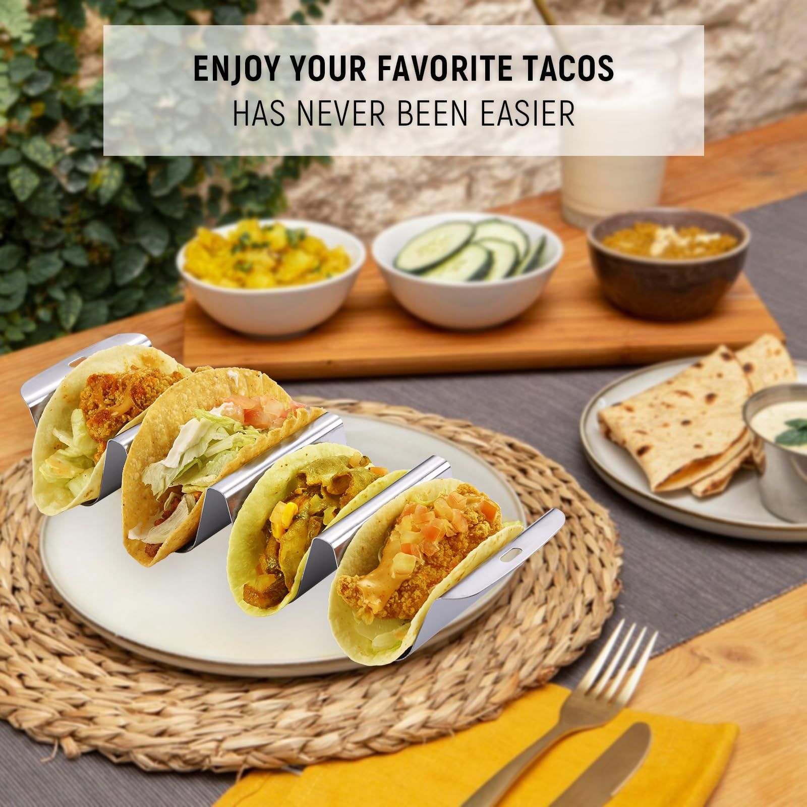 Large Taco Holder for 4 Tacos, U-shaped Stainless Steel Taco Stand, Metal Taco Shell Holder, Taco Rack Tray Holder with Handle โ image 4