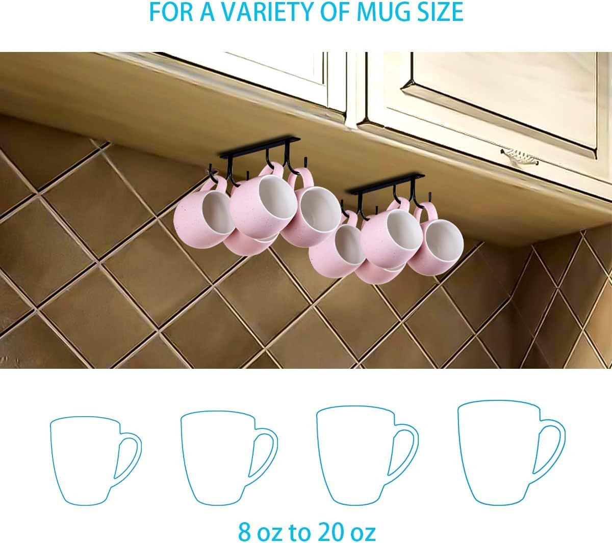 2 Piece Under Cabinet Mug Holder 8 Hooks Black โ image 6