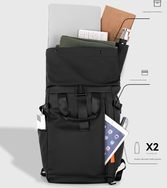 White Urban Explorer Roll-Top Backpack - Water-Resistant Large Capacity Bag for Travel, Work & Laptop โ image 3