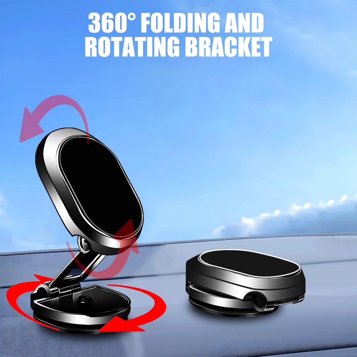 Magnetic Car Phone Holder - Foldable Multi-Angle Rotation - 360 Degree Rotatable Magnetic Phone Holder - For Mobile Phones / Smartphones In The Car - Universal — image 5
