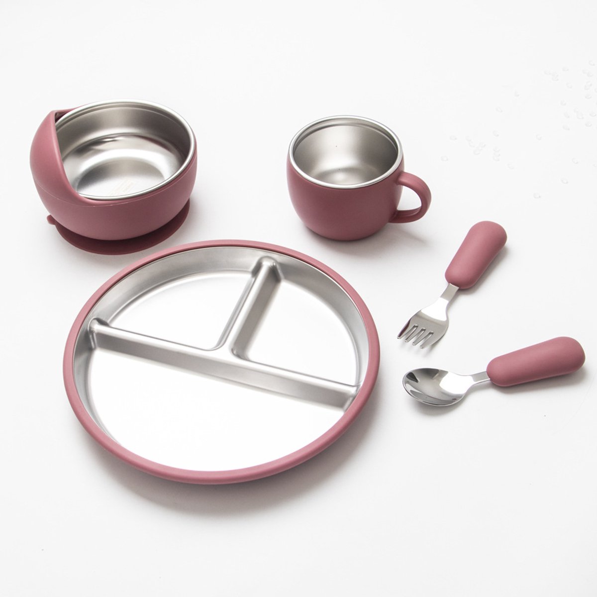 5-Piece Set - Children's Plate - Baby Plate in Stainless Steel - BPA-Free - Non-Slip - Unbreakable - Removable - Suitable for Children 1-3 Years Old - Includes