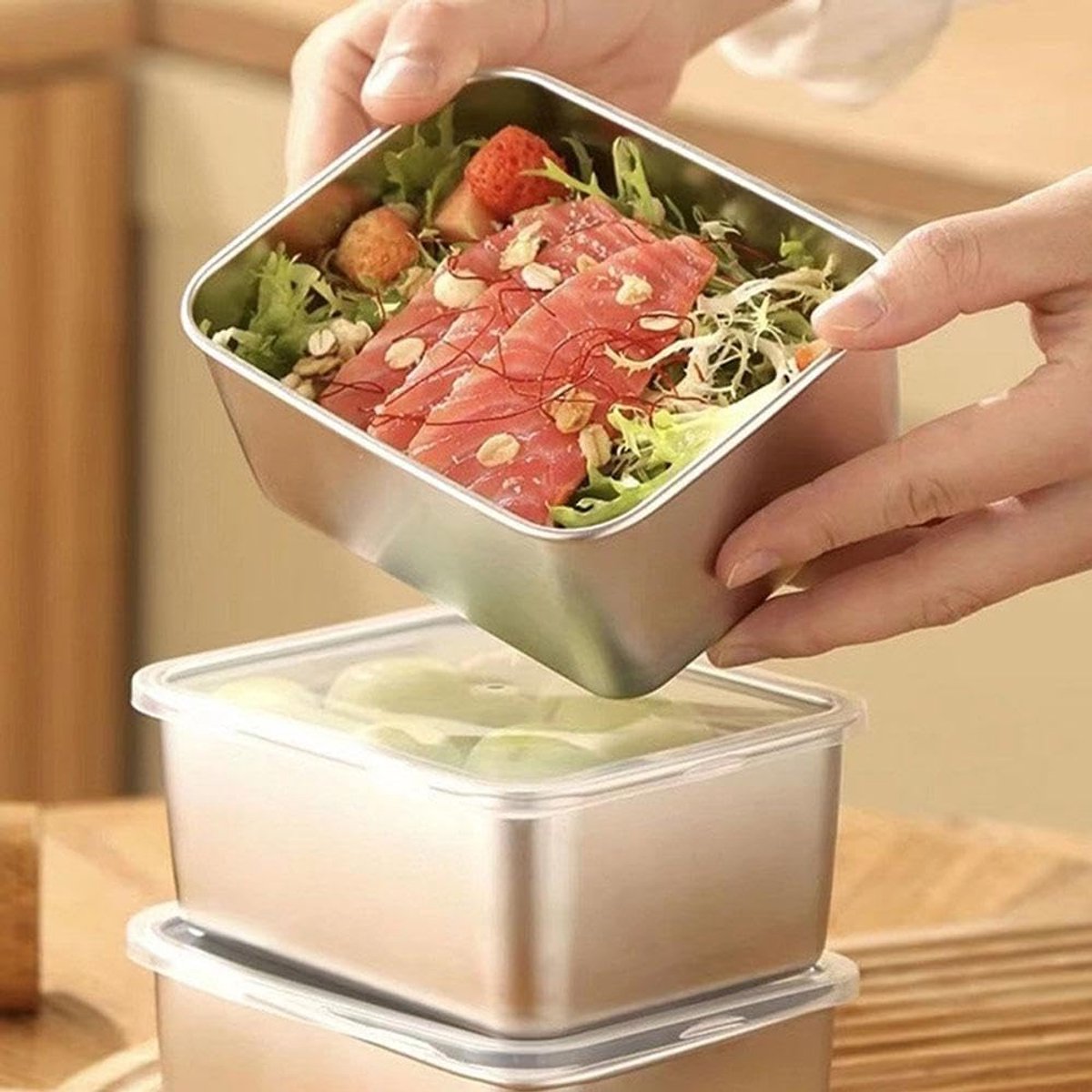 6 Food Containers with Lids - Reusable, Stackable, Waterproof - Stainless Steel - Suitable for Oven, Refrigerator, and Dishwasher - 13.5 × 10.5 × 6 cm (500 ml) — image 5