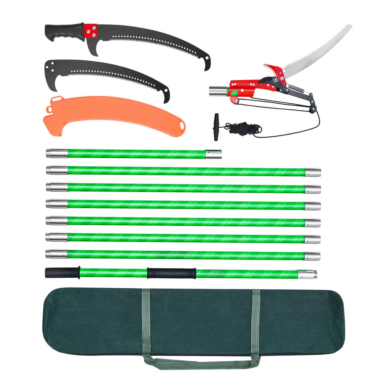 Manual Pole Saw, 118-809.3 cm Extendable Pole Tree Pruner with Scissors, Sharp 65Mn Steel Blade, Lightweight Fiberglass Handle Pole, for High Branch Trimming