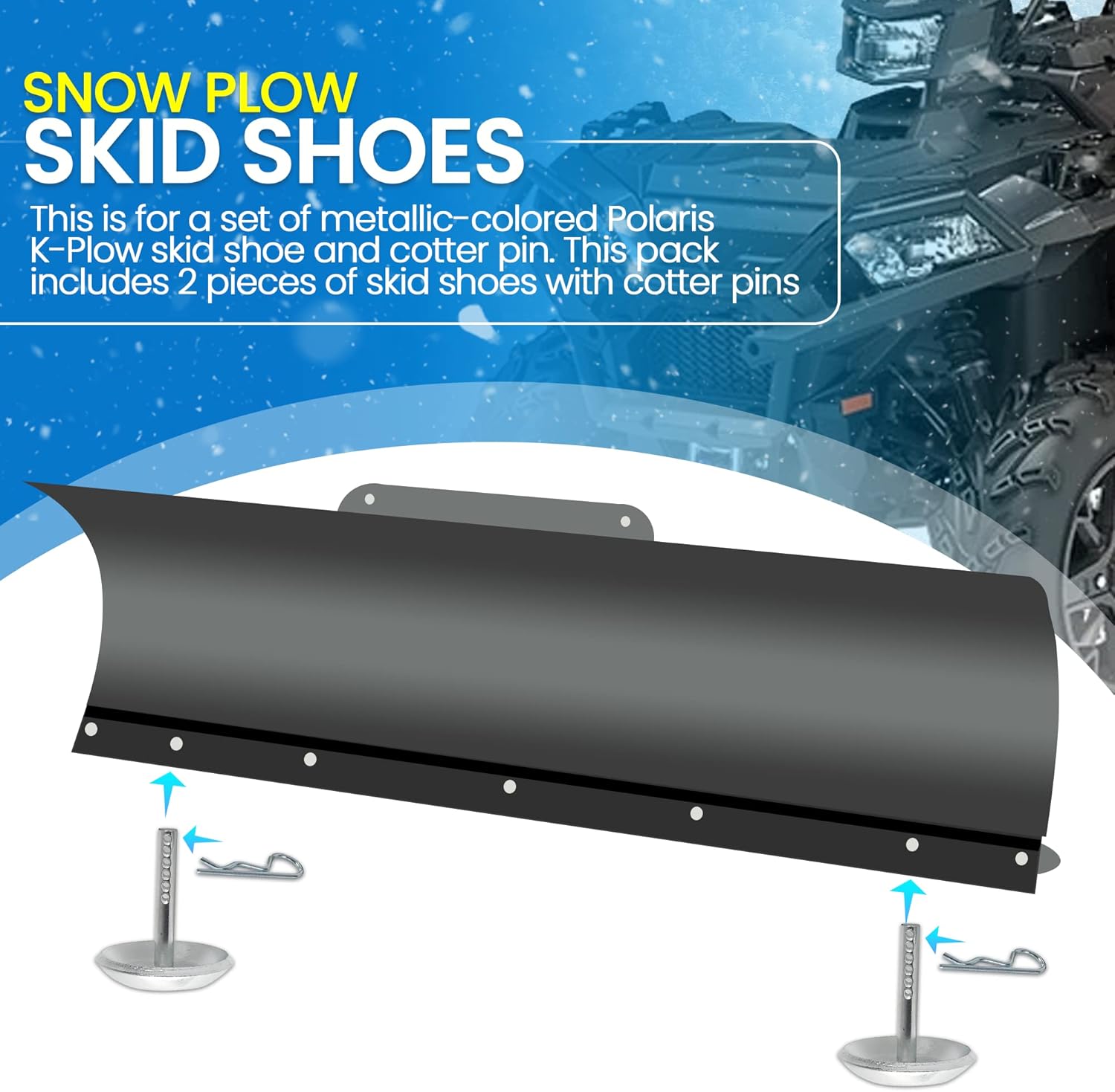 (2-Pack) Replacement Snow Plow Skid Shoes - Replaces Part ATV UTV Polaris K-Plow Nos 2205071 and 2208864 - Hardened Steel Snow Plow Non-Slip Base - with โ image 3