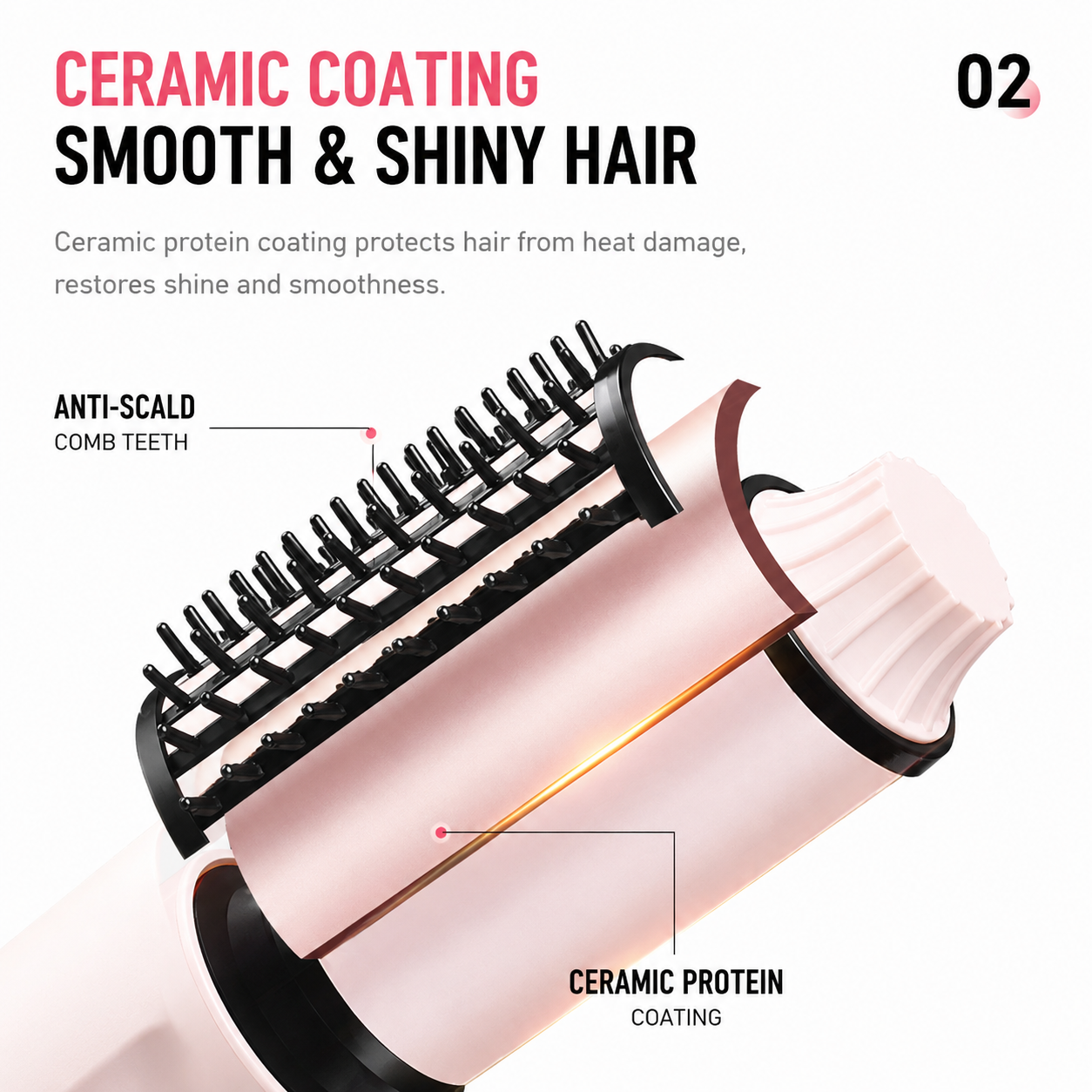 Pink 2 in 1 Wireless Hair Straightener and Curler Brush - Lightweight Ceramic Negative Ion Hair Styler with 4 Adjustable Temps and Anti-Scald Dense Comb Teeth โ image 4
