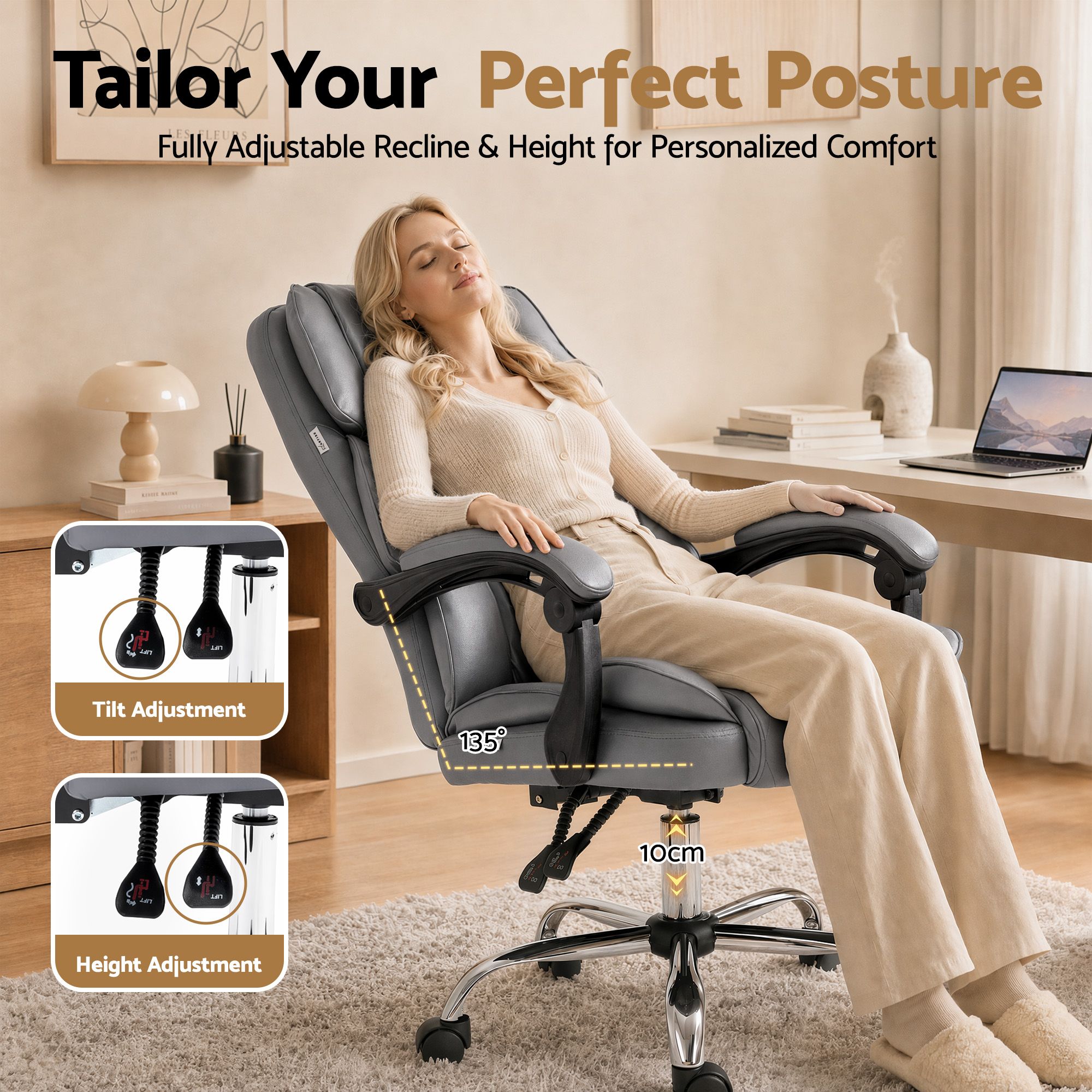 Artiss Executive Office Chair Recliner Grey โ image 4