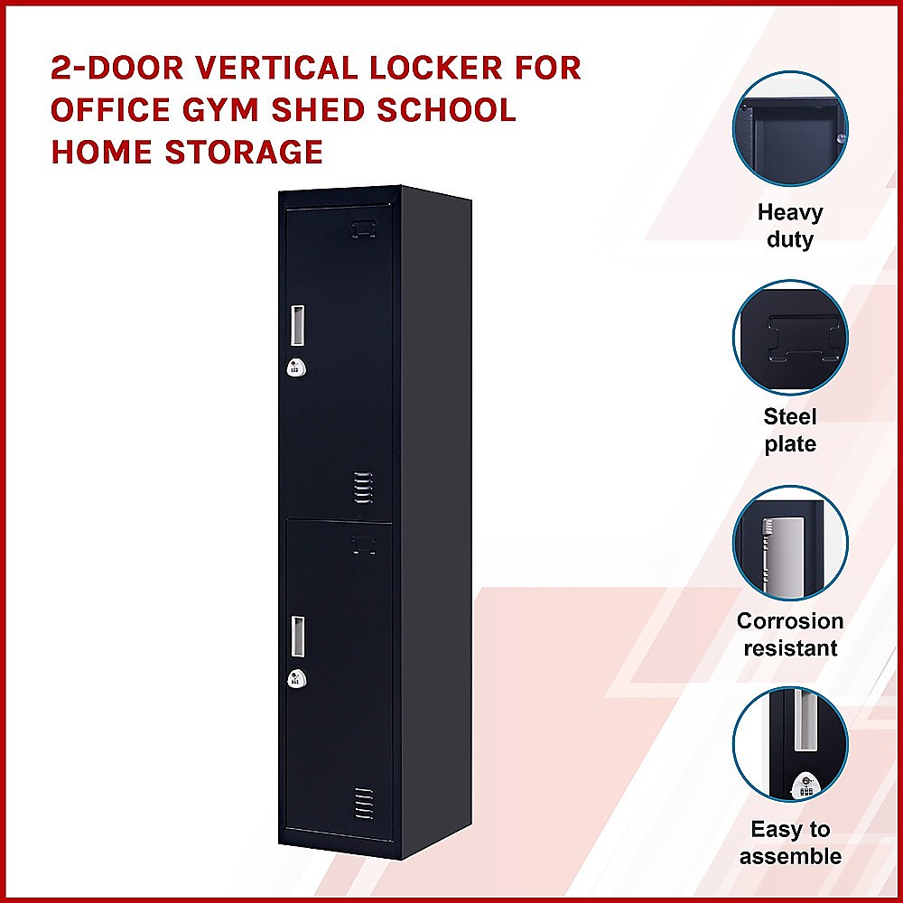 2-Door Vertical Locker for Office Gym Shed School Home Storage — image 3