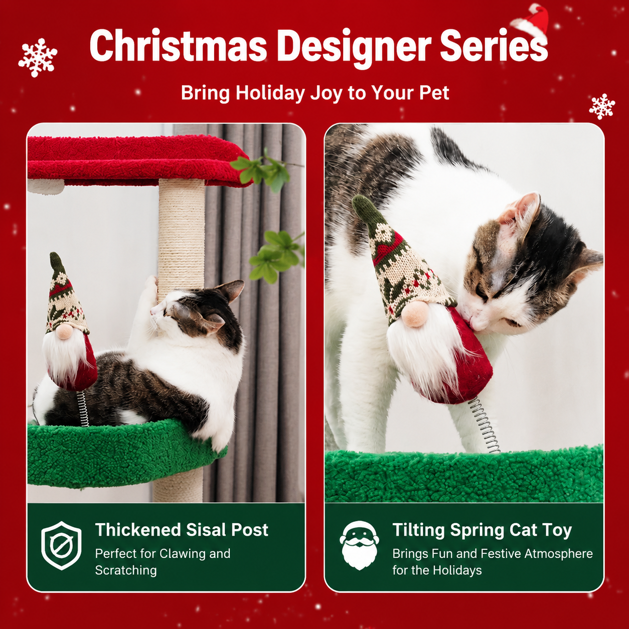 Festive Christmas Cat Tree with Multi-Level Scratching Posts, Cozy Top Perch, and Dangling Toys – A Holiday-Themed Play Center That Brings Seasonal — image 4