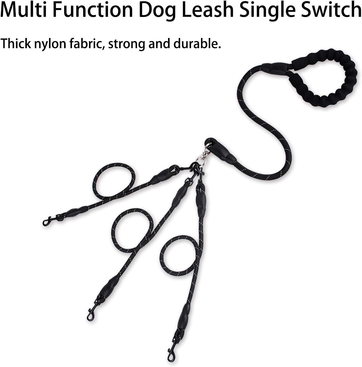 Red 3-in-1 No-Tangle Dog Leash for 1-3 Small Large Dogs – Heavy Duty 360° Swivel Bungee Coupler with Reflective Nylon Braid & Padded Handle — image 2