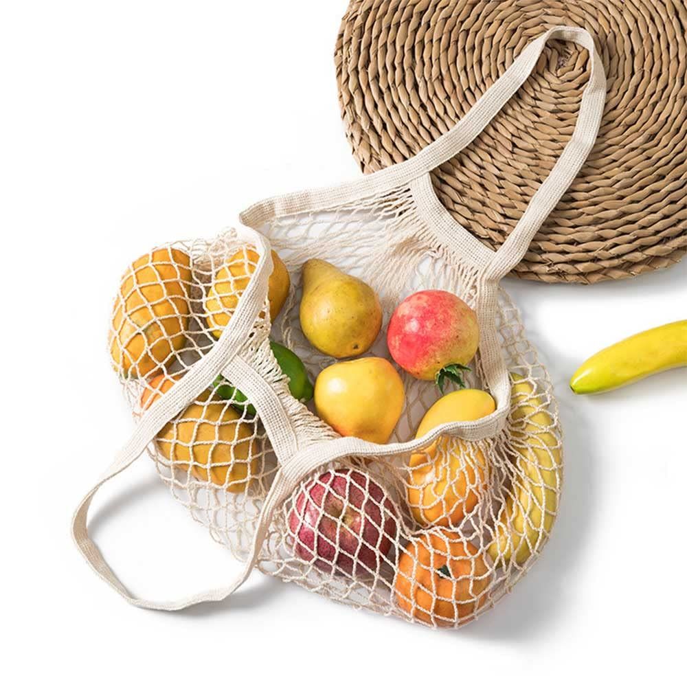 Reusable Net String Shopping Bags Cotton Mesh Produce Bags with Handles Net Bags for Shopper Produce Storage Beach — image 5