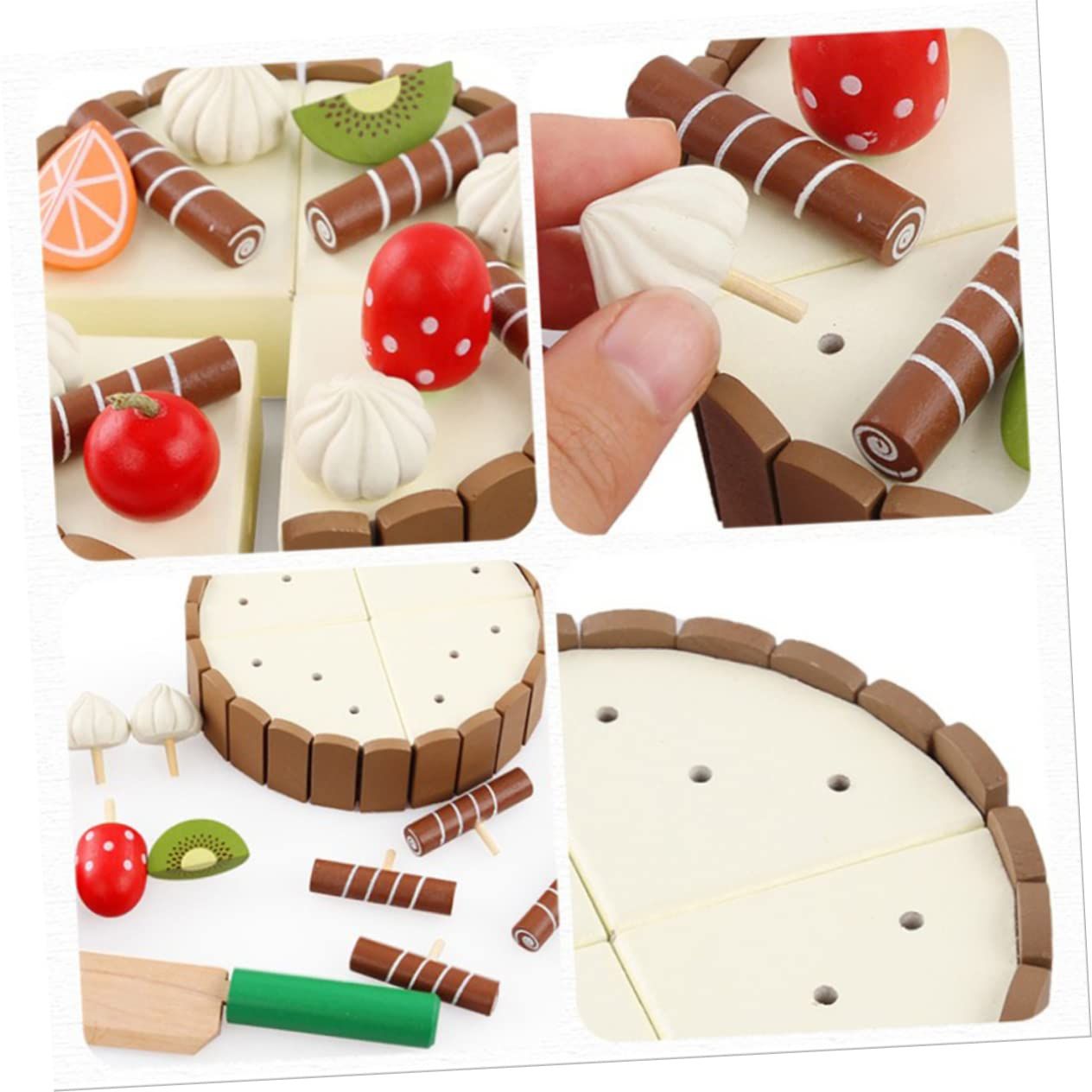 Hey! Play! Birthday Cake-Kids Wooden Magnetic Dessert with Cutting Knife, Chocolate and Vanilla Swirls-Fun Pretend Play โ image 4