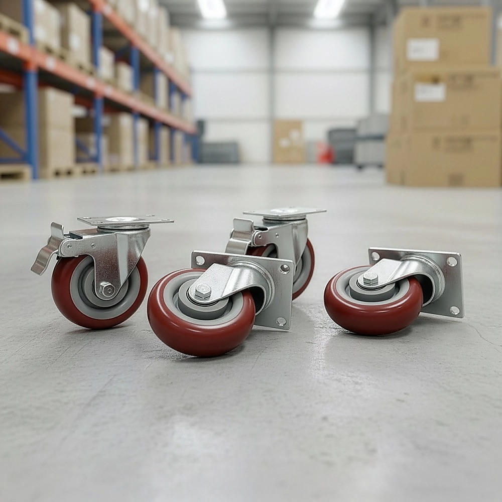4 x 4" Heavy Duty PU Swivel Castor Wheels With Brake โ image 2