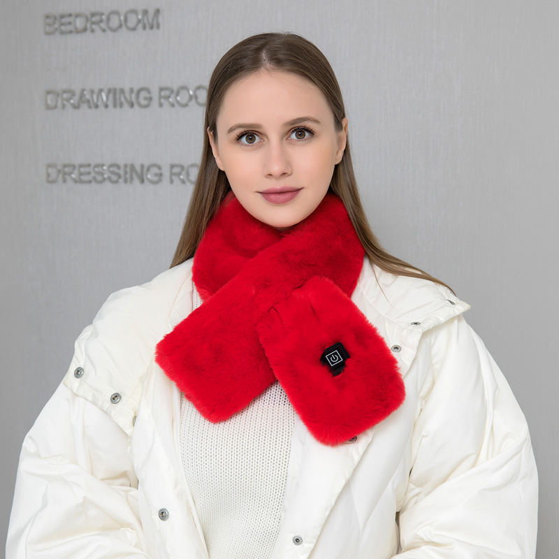 Red Adjustable Electric Heated Scarf with Plush Fabric - 3 Heat Settings — image 2