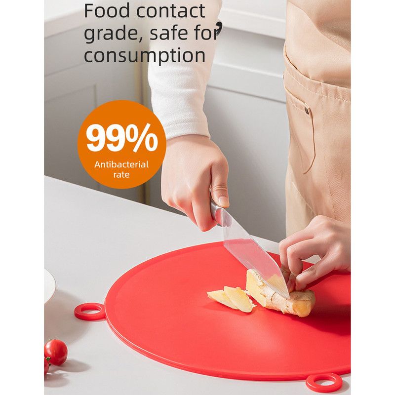 D Shape Double Sided Antibacterial Cutting Board Non Slip Kitchen Chopping Board with Draining Back-red โ image 4