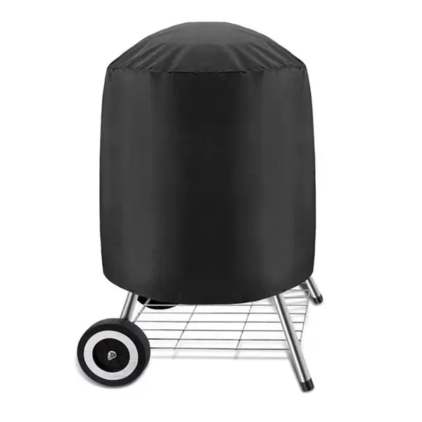 1 Piece Round Charcoal Grill Cover, Polyester Dustproof Outdoor BBQ Protector with Drawstring, Black, 70 x 70 cm