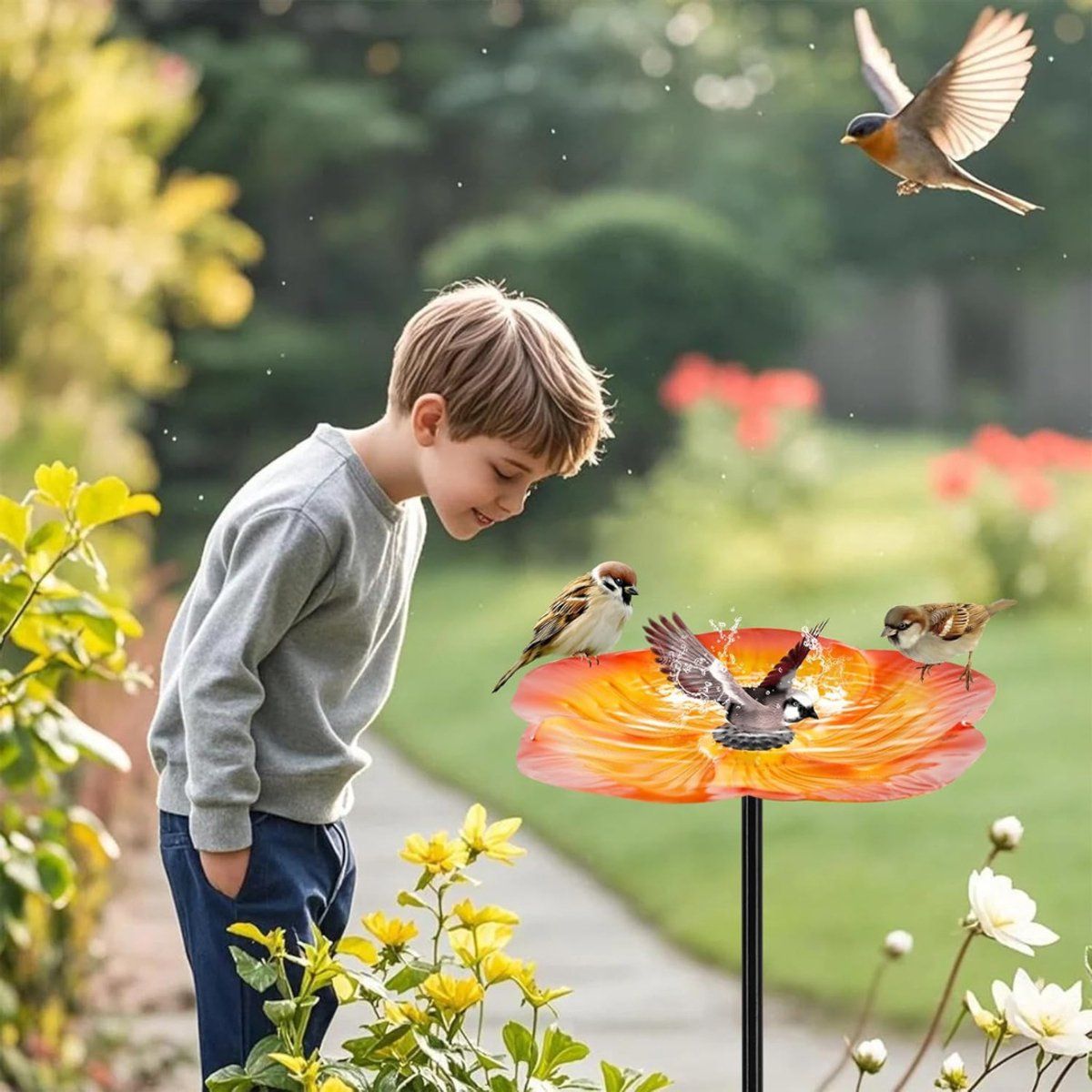 Bird Bath on Pedestal, Outdoor Bird Baths, Standing Bird Drinking Bowl, Bird Water Bath, For Garden, Lawn, Patio — image 2