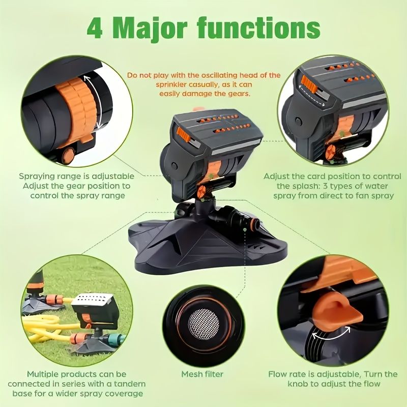 1 garden sprinkler with 16 nozzles, 180° rotating adjustable head, automatic irrigation system, wide coverage, easy to install, no power required, suitable for — image 6