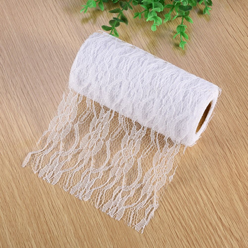 10 Yard Long Wedding Party Decoration Table Runner Chair Sash Floral Lace Tulle Roll (White) โ image 3