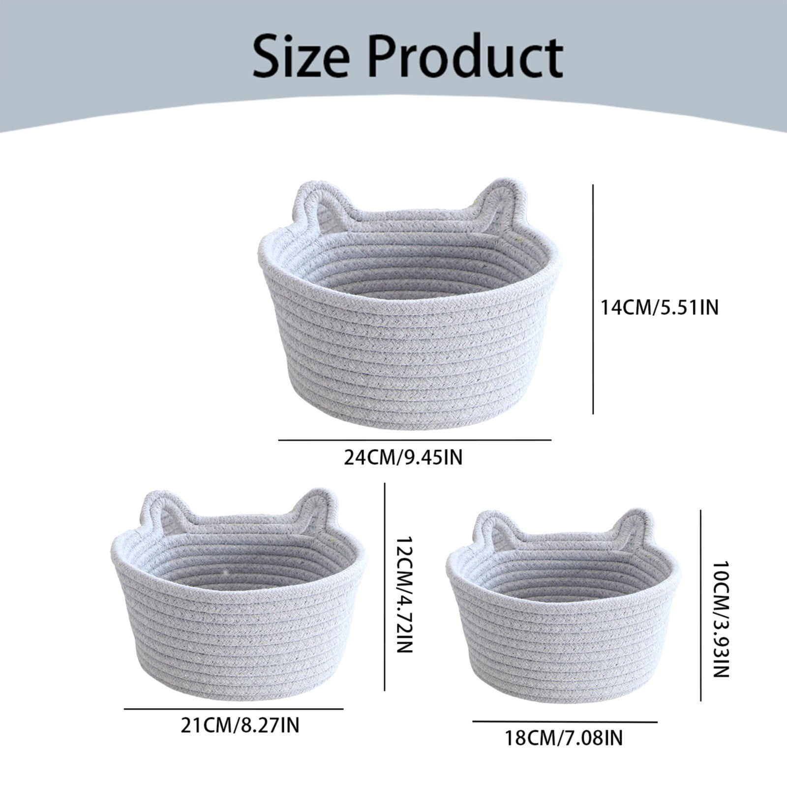 1 Piece Small Cat Ears Toy Organizer, Woven Cotton Rope Basket, Decorative Nursery Bins & Boxes Gift Basket Empty for Pet Toy, Grey, 21 x 12 cm โ image 2
