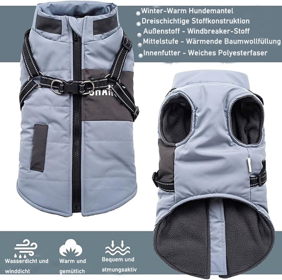 Warm Soft Winter Dog Vest with Stand Collar, Wind and Waterproof, Blue, S M L XL — image 5