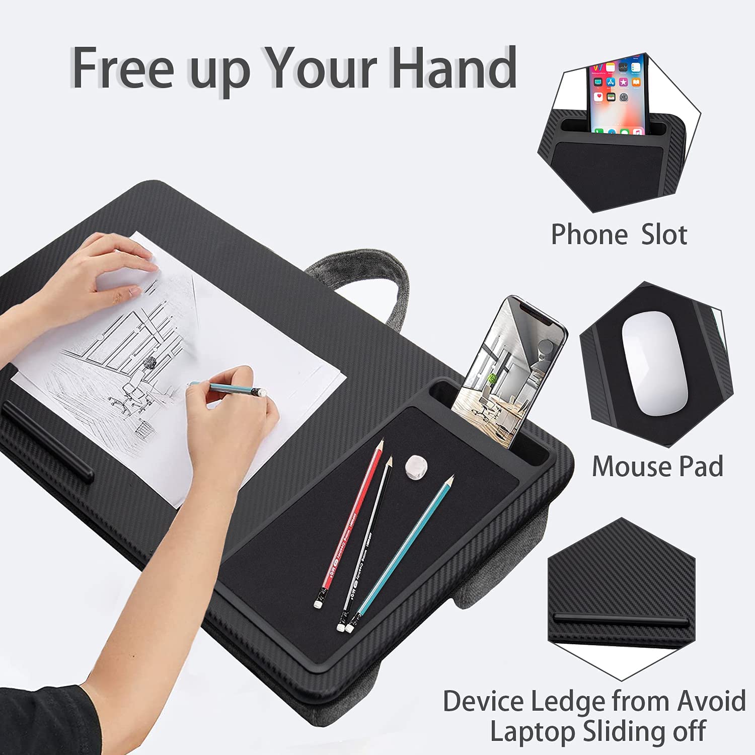 Portable Laptop Desk with Device Ledge, Mouse Pad and Phone Holder for Home Office (Black, 40cm) โ image 5