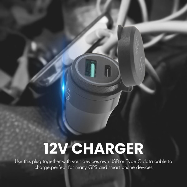 Motorcycle Waterproof Fast Charger with USB Type-C Port 12V/24V Qc3.0 Power Din Connector Black โ image 3
