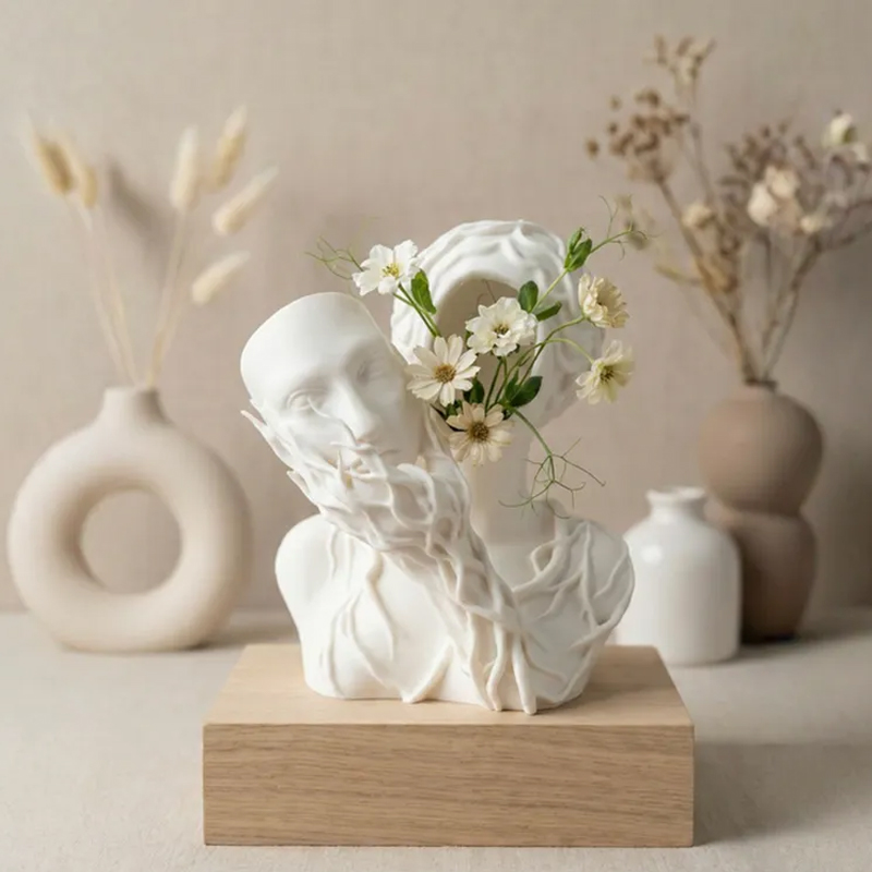 A 3D-printed vase shaped like a goddess of nature. Let go of pretense. Stay in nature