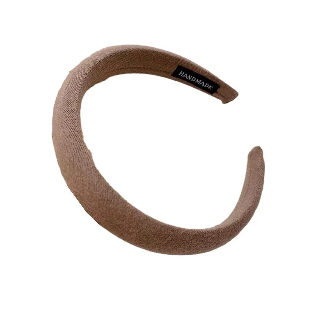 Ladies Headband Padded Hairband Wide Sponge Hair Hoop Solid Colour Accessories - Light Coffee