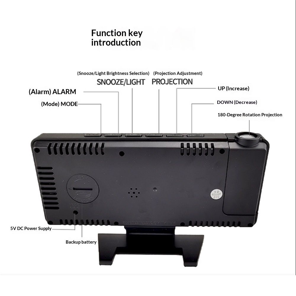 Digital Projection Alarm Clock with Temperature and Humidity Display, white LED Display，The Projection That can be Turned — image 4
