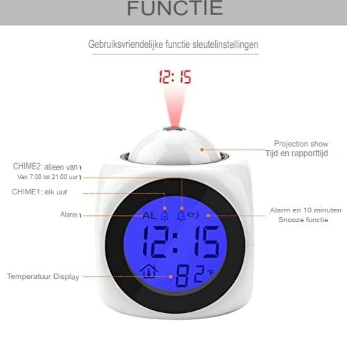 Clock radio with projection - Digital clock radio - Wit — image 5