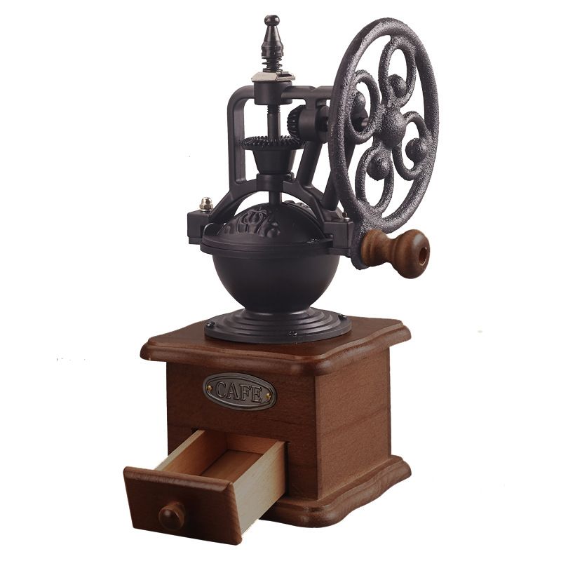 Wooden Coffee Bean Grinder Manual Coffee Grinder Roller, Antique Coffee Mill with Cast Iron Hand Crank for Making Mesh Coffee