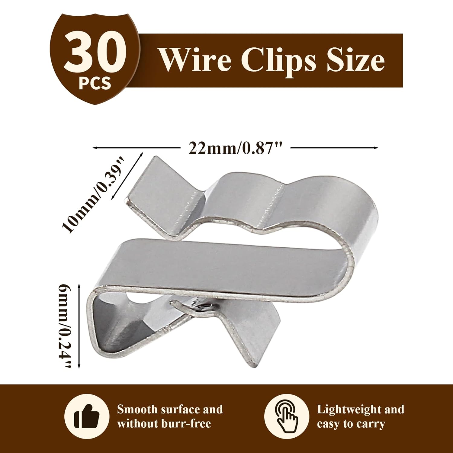 Biaungdo 30 Pcs Trailer Frame Wire Clips, Stainless Steel Metal Solar Panel Wire Clip 22.5 mm/ 0.89 Inch Double Wire Clamps Wire Rope Clips for PV Wiring Boat — image 2