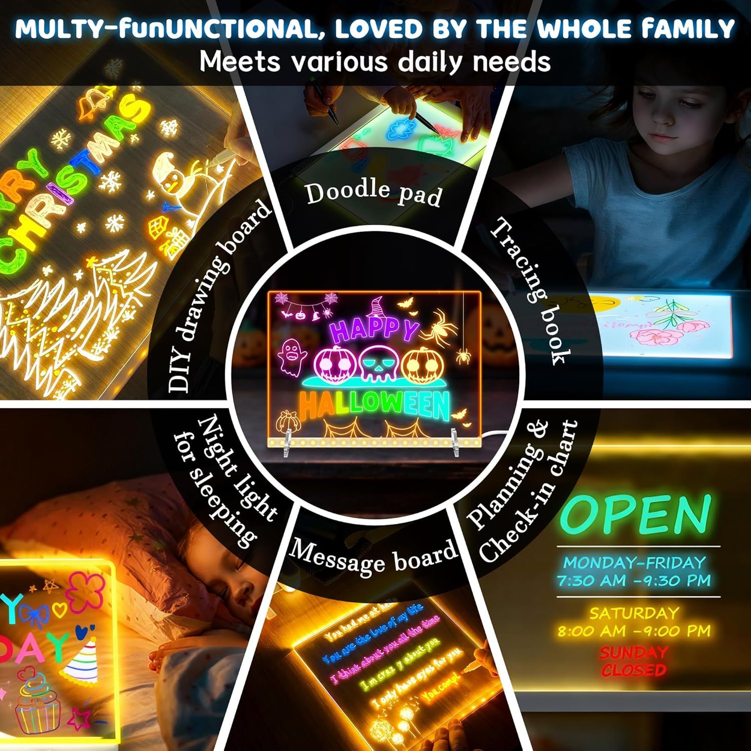 LED Drawing Board Doodle Glow Board for Christmas Gift, Room/Store/Festival,etc LED Glow Drawing Board — image 5