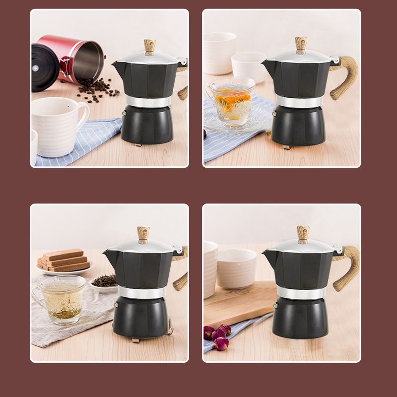 Aluminum Coffee Pot with Wood Grain Handle Moka Coffee Pot Outdoor Portable Coffee Maker Tool Matte Black 300ML โ image 5