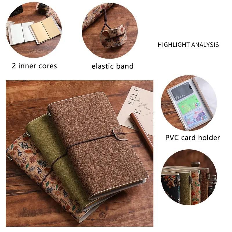 Shiny Green Retro A6 Travelers Leather Notebook & Wooden Pen Gift Box - Floral Botanical Loose-Leaf Journal with Bronze Charm, Kraft Paper and Lined Paper โ image 3