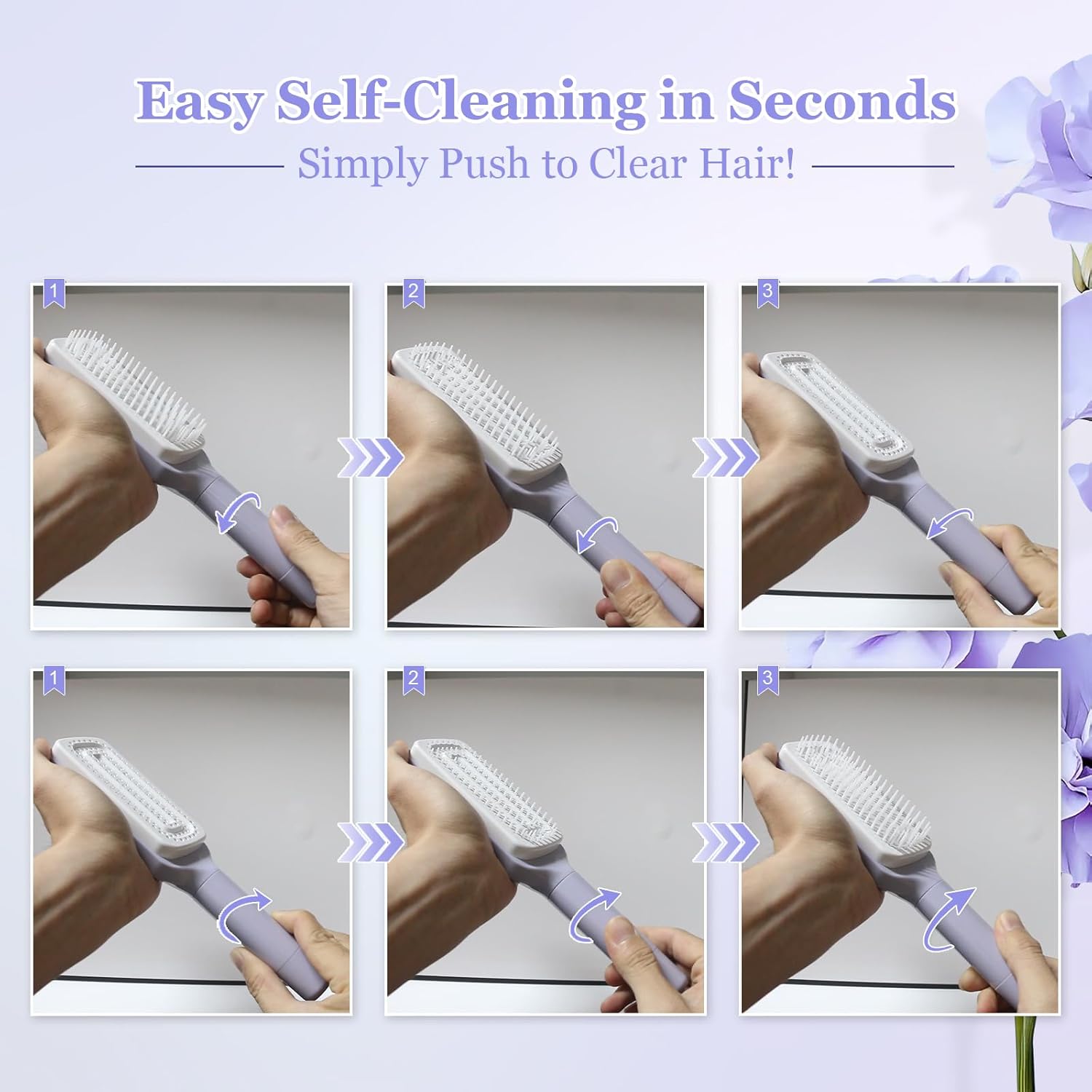 Women's Purple Anti-Static Hair Brush with Massage Function Retractable Design Suitable for Fine Hair Easily Removes Hair — image 2