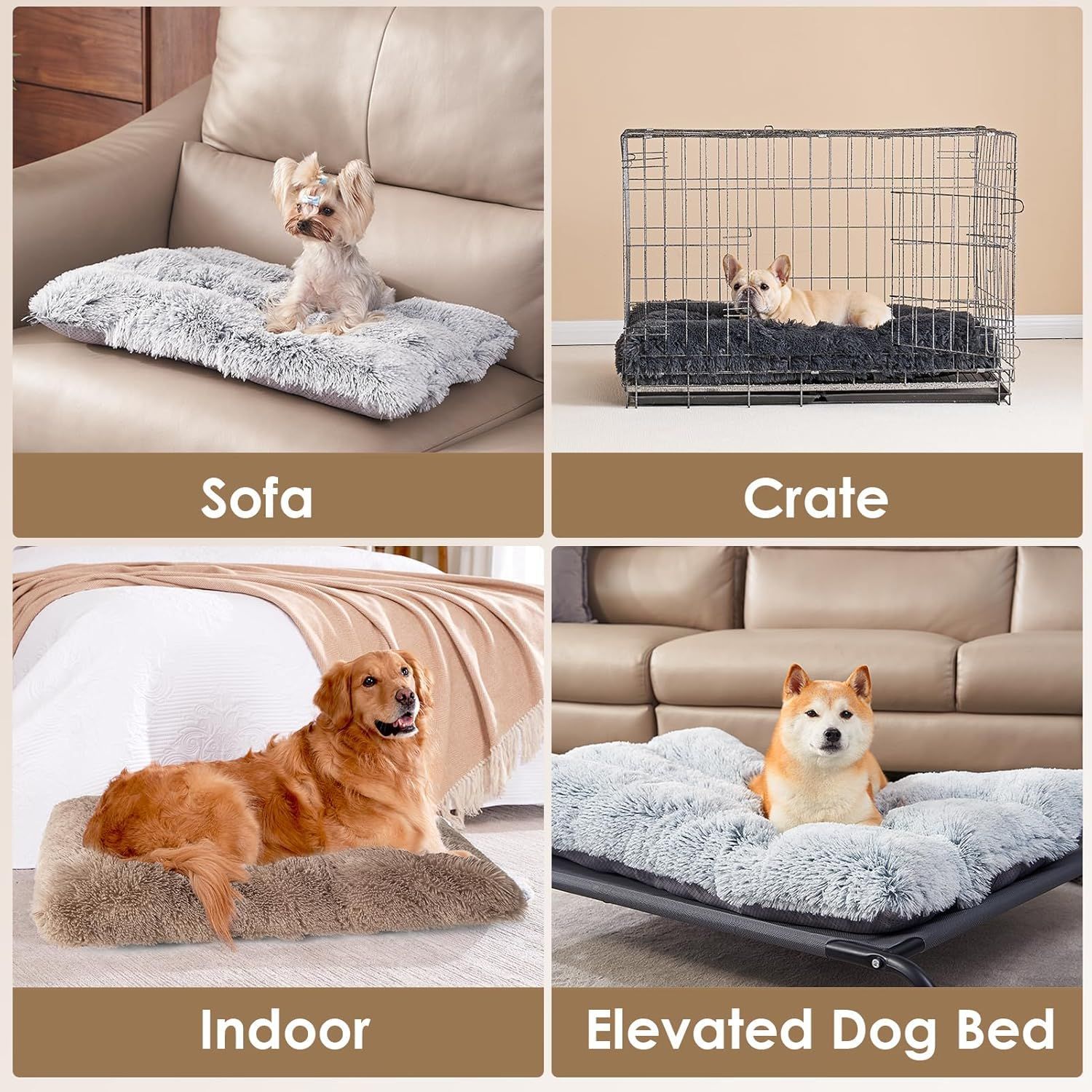 Luxury Long Plush Pet Bed Mat Faux Fur Crate Pad 45x30cm Brown Soft Warm Cushion for Cats & Small Dogs โ image 3