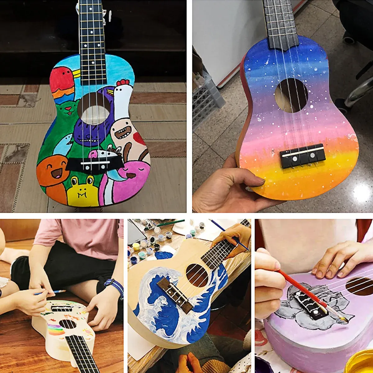 Ukulele Small Guitar with DIY Material Kit 21 Inch Wood Colour Easy to Assemble — image 5