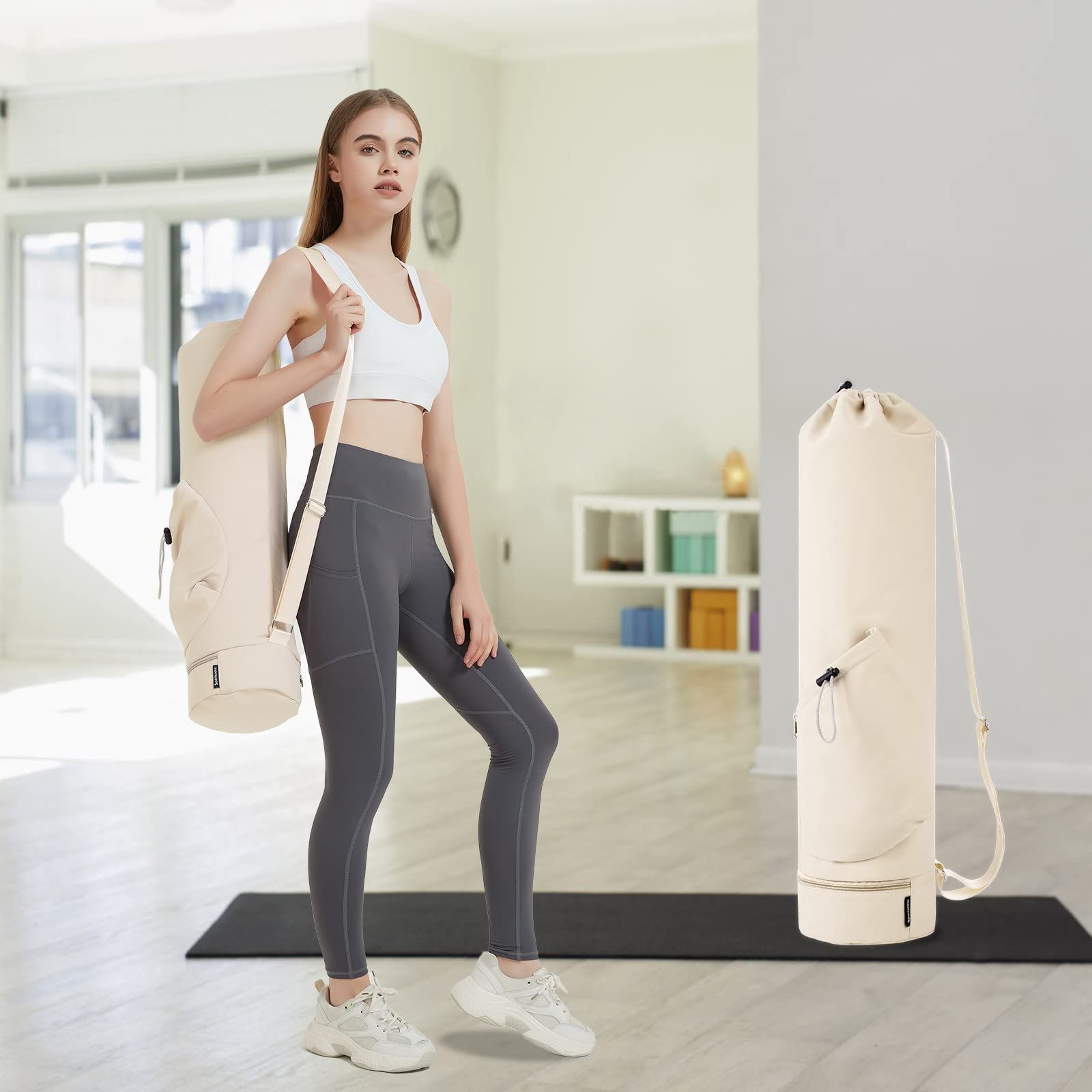 Yoga Mat Bag with Water Bottle Pocket and Bottom Wet Pocket, Exercise Yoga Mat Carrier Multi-Functional Storage Bag（only bag） — image 5