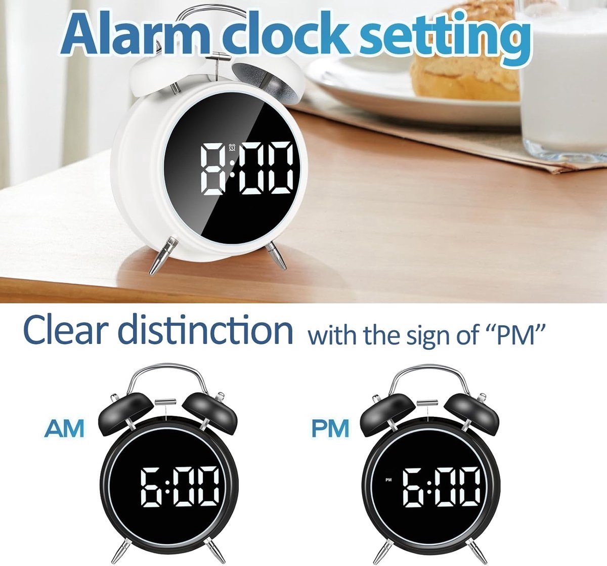 Digital clock - LED display - Bedroom - Clock - Energy efficient - Black — image 4