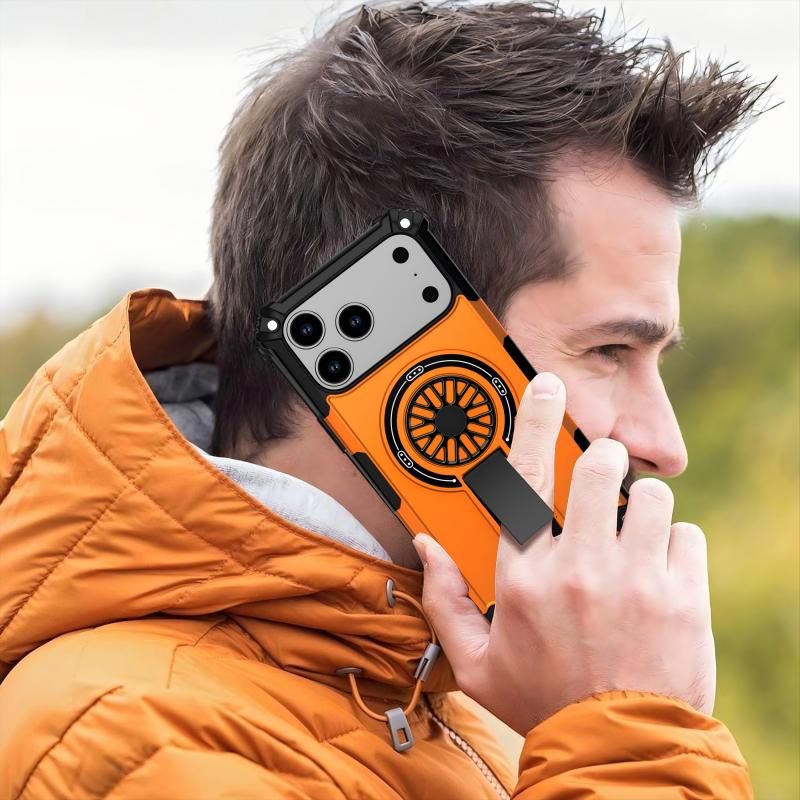 Armor Heavy Duty Magnetic Rotating Ring Kickstand Phone Case For iPhone 15, Anti-Drop Protective Cover In Orange โ image 4