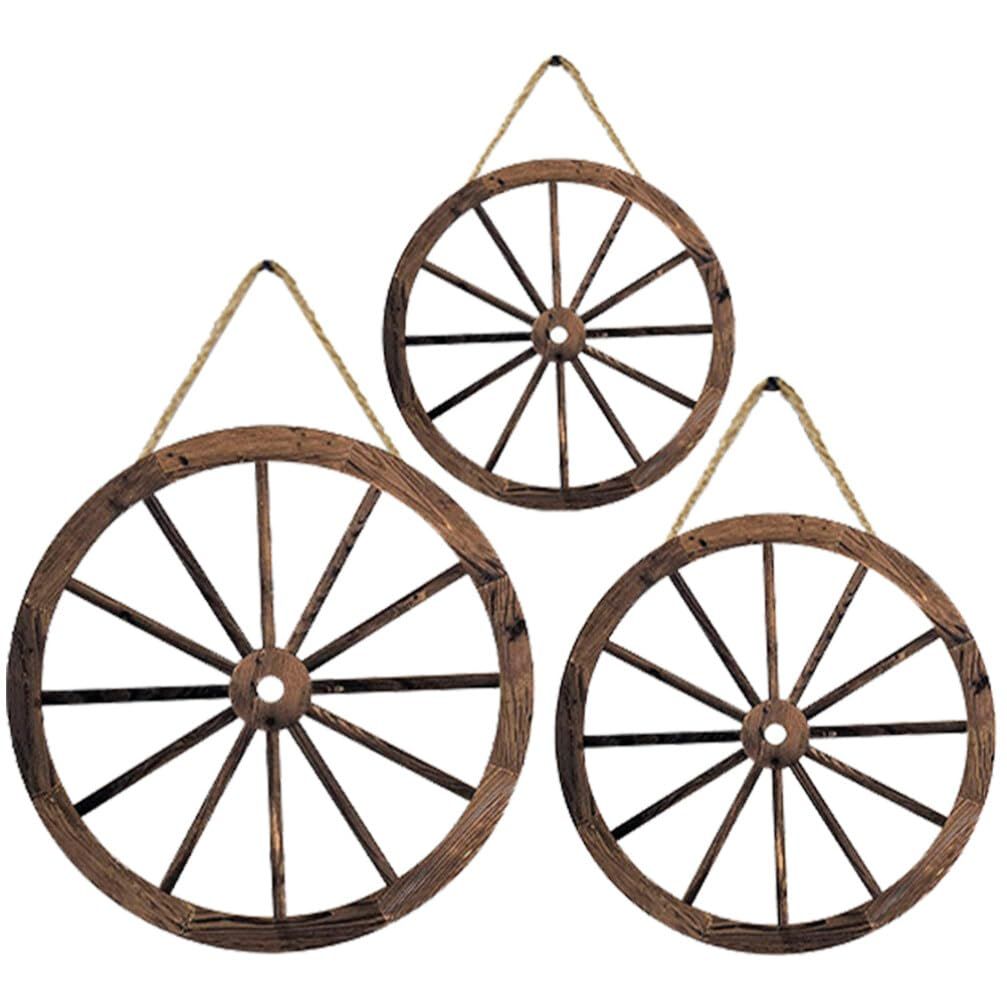 Home Decor 3pcs Wooden Wagon Wheel Wall Decor Old Western Style Wood Wagon Wheel Wall Art Farmhouse Wagon Wheels Rustic Yard
