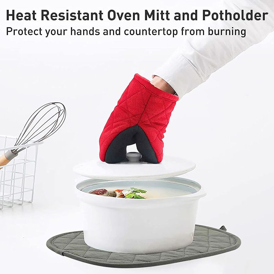 Black Heat Resistant Oven Mitts Set of 2 - Neoprene Cotton Insulated Kitchen Gloves, 500F Heat Protection, Non Slip Silicone Grip for Baking, Cooking — image 3