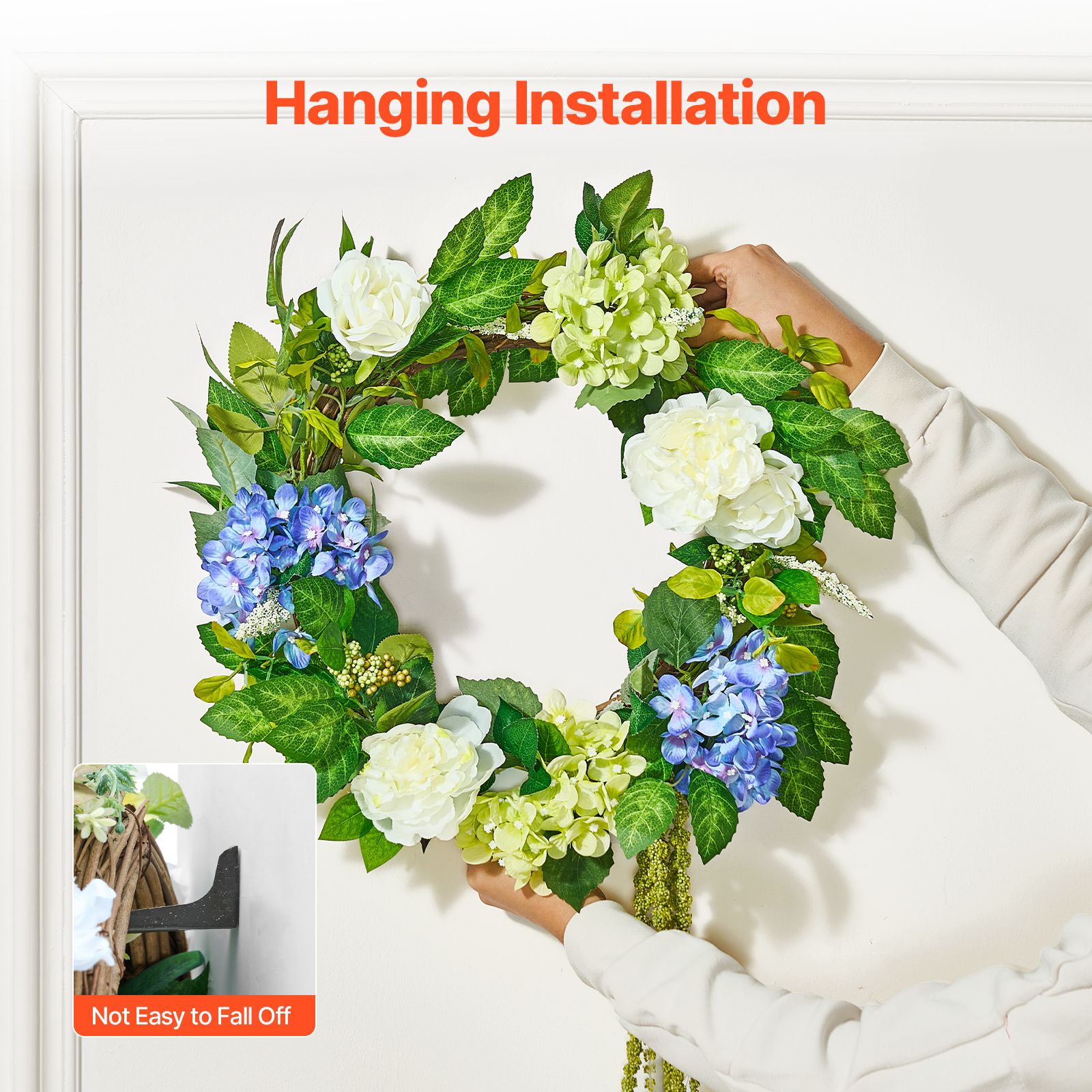 Artificial Decorative Wreath 58.42 cm Blue White Green Hydrangeas Roses — image 6