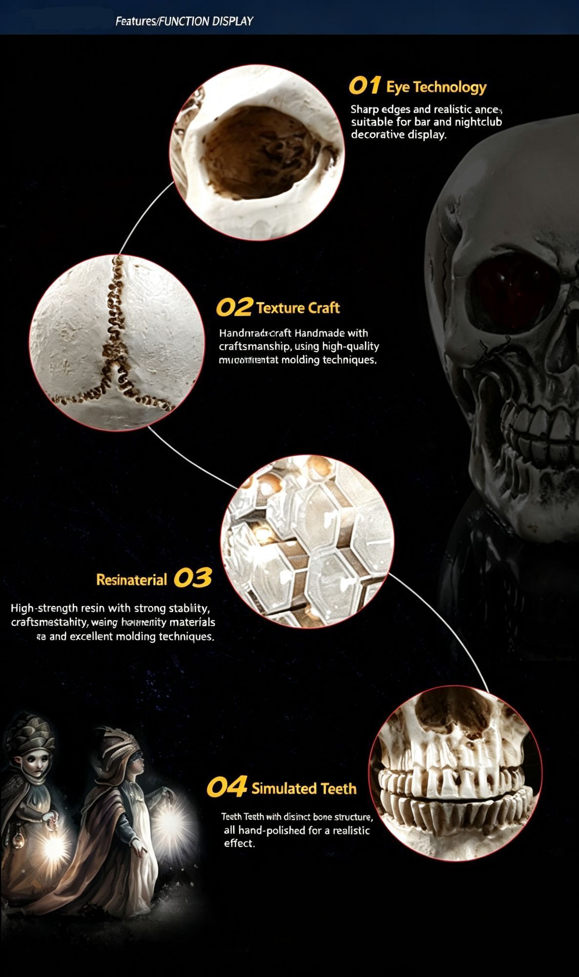 Resin Full Skull Sculpted Goblet 2 PCS, Bone‑textured Stem, Stainless Steel Inner Cup for Christmas & Halloween Home Party Decoration — image 3