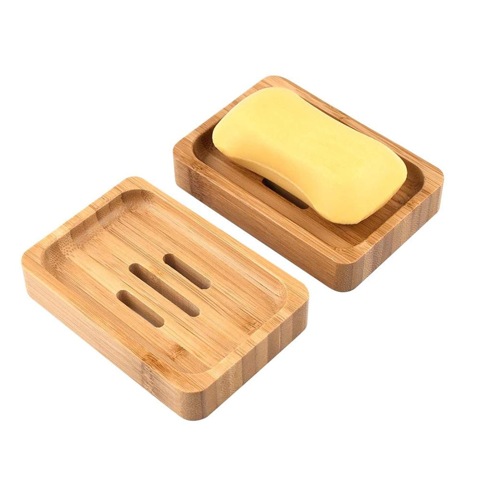 Natural Wood Bamboo Soap Dish Holde, Bamboo Wooden Soap Dish Self Drainingr for Bathroom Kitchen Sponges Accessories Storage — image 4