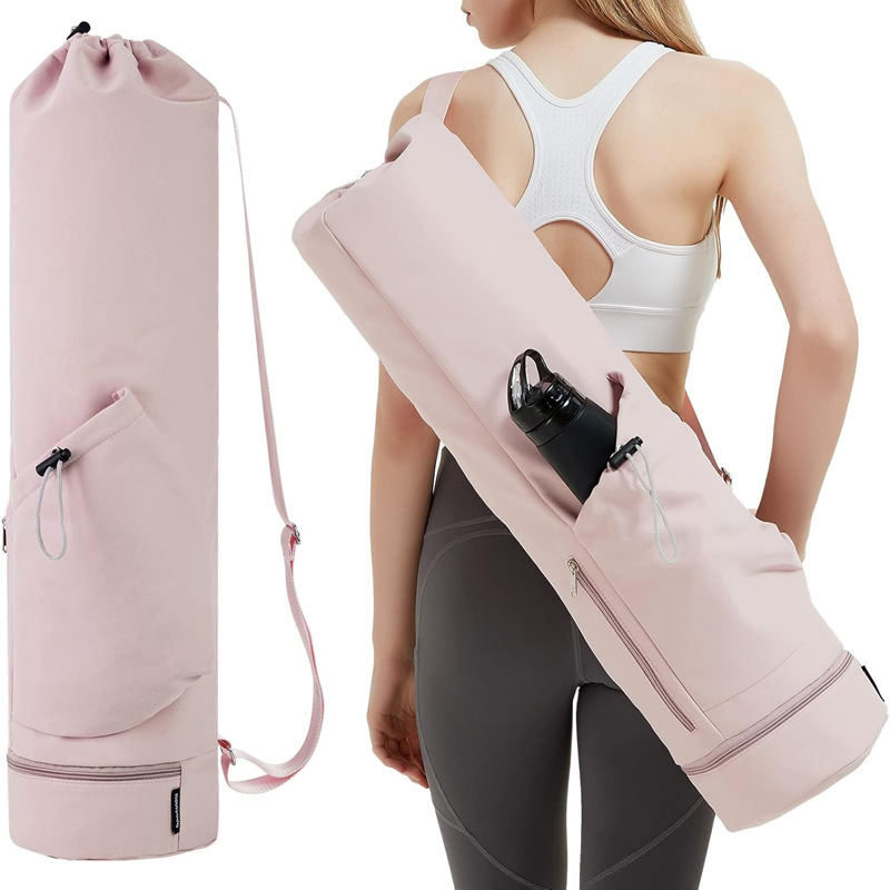 Pink Professional Yoga Mat Carrying Bag - 31 Inch Large Capacity Fitness Storage Pouch with Adjustable Shoulder Strap and Accessory Pocket - Fits Mats up to