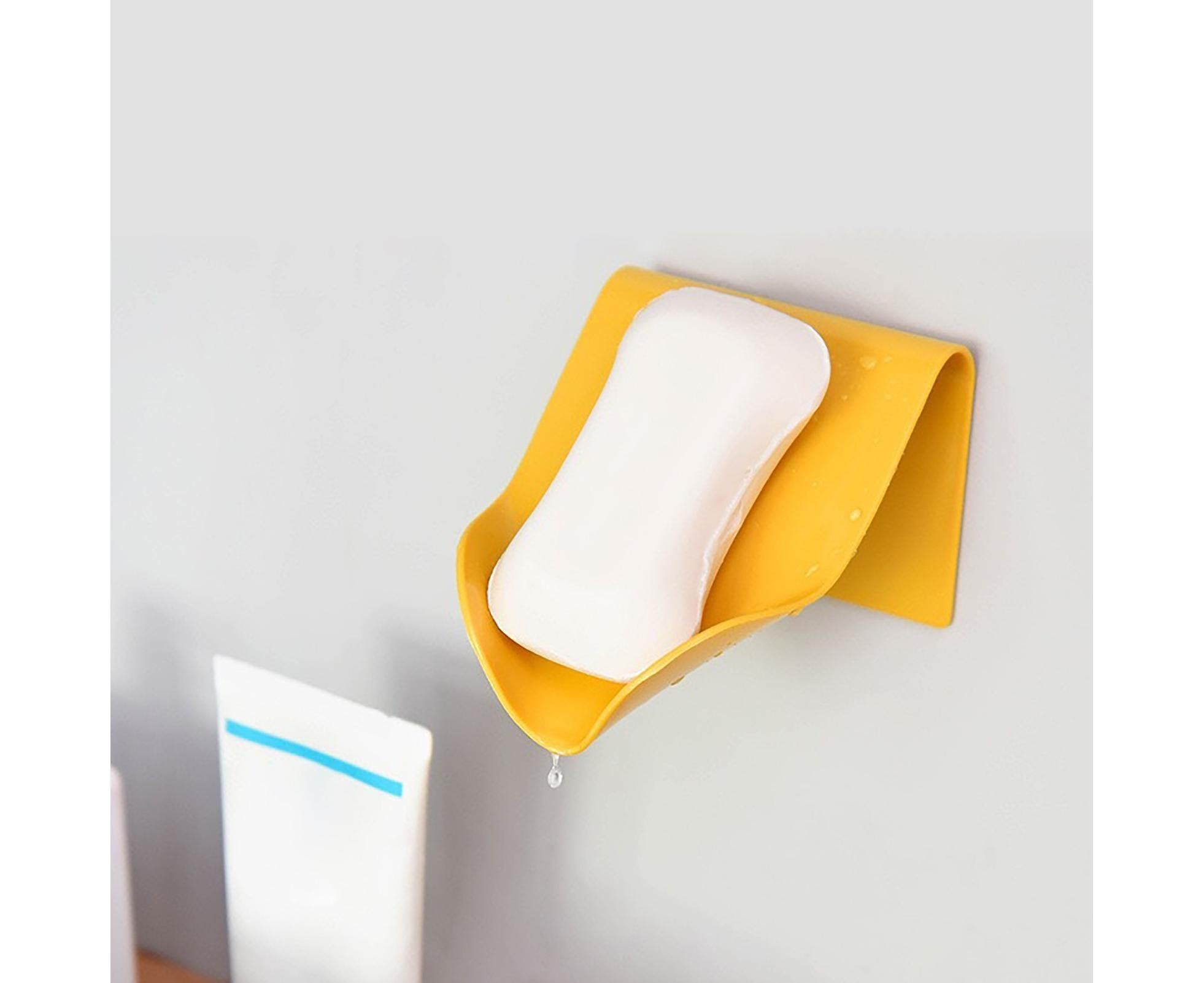 Seamless Wall-Mounted Hole-Free Soap Holder Bathroom Drainage Storage Rack Box-Yellow β image 5
