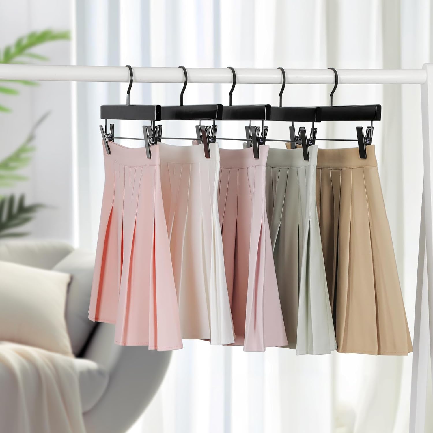 TOPIA HANGER Black Wooden Pants Hangers, Wood Skirt Hangers with Clips, Deluxe Jeans Hanger with 360° Swivel Anti-Rust Flat Hook, Smooth Finish Wood Hangers — image 6